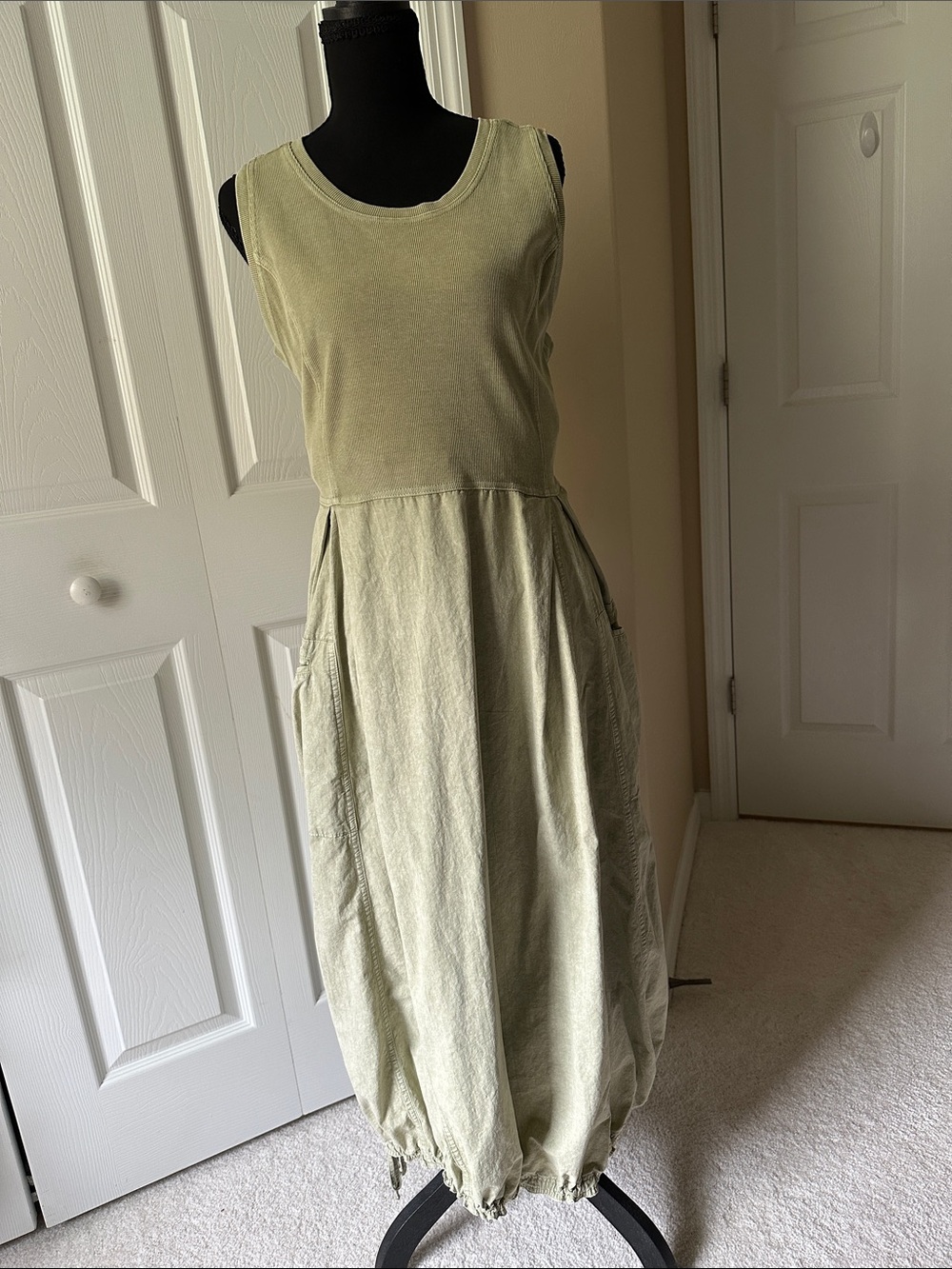 easel Cargo Mineral Wash Maxi Dress with Pockets - Sage
